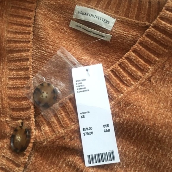 ⭐UO Maura Chenille Cropped Cardigan gold orange XS - Picture 10 of 11